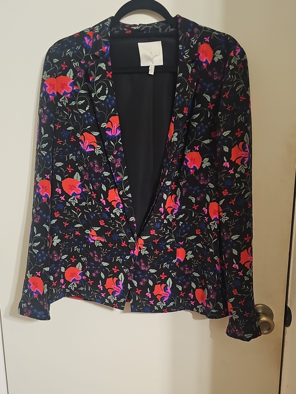 Joie Black Blazer with Pink and Green Floral Print